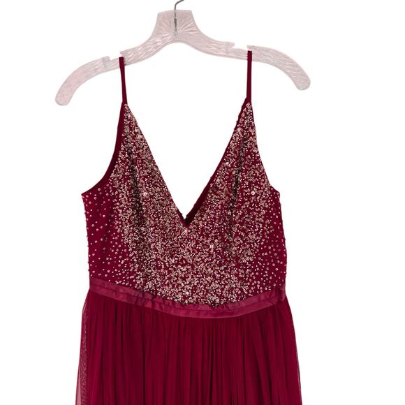 BHLDN Avery Beaded Tulle Gown Burgundy Formal Evening Maxi Dress Size 8 - Picture 4 of 12